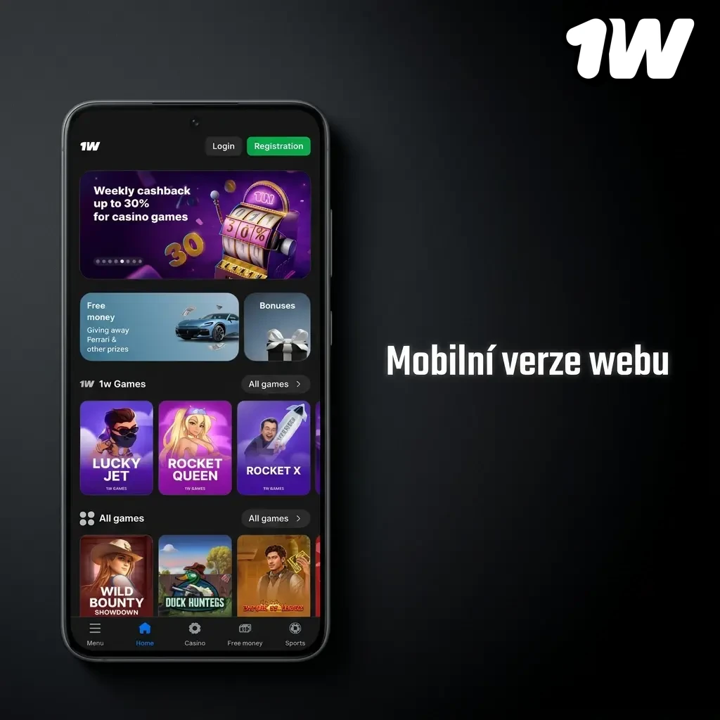 Mobilní web 1w v prohlížeči – sázení a kasino bez instalace, přizpůsobený pro telefony i tablety.