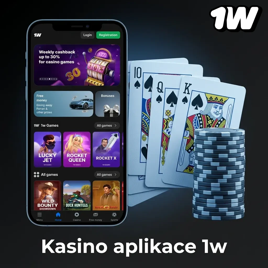 1w casino app with 10,000+ games: slots, live casino, table games, video poker, and virtual sports on mobile.
