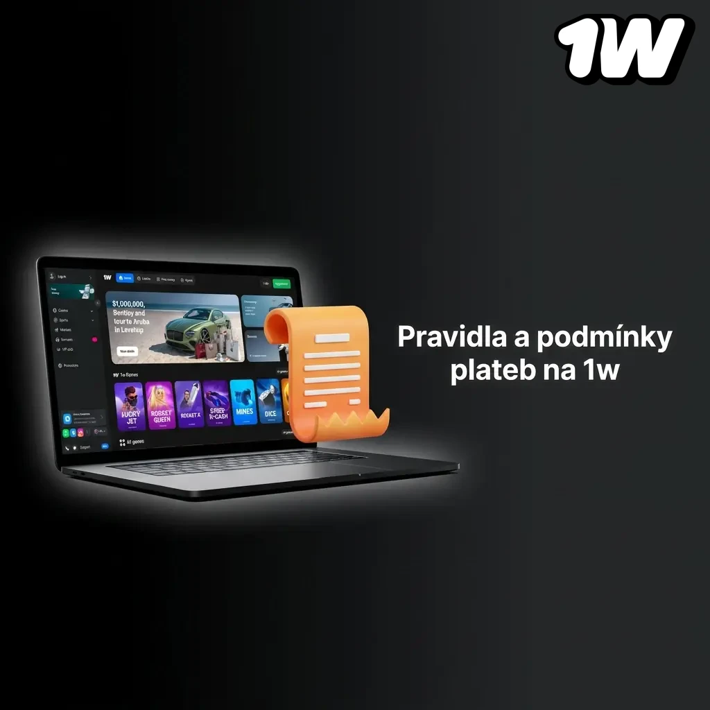 1w payment rules: account verification, transaction limits 200–200,000 CZK, matching methods, bonus wagering conditions.