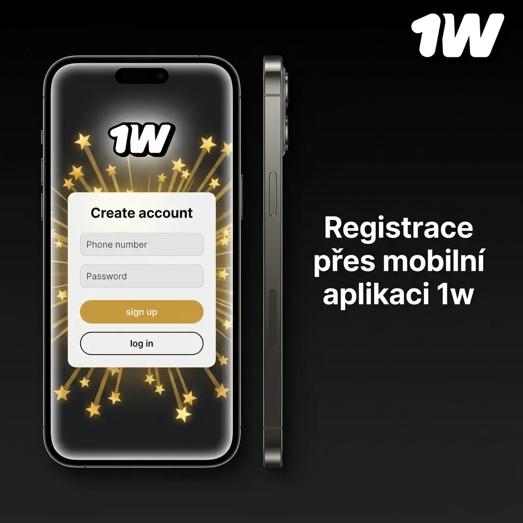Mobile app 1w registration screen showing sign-up options: email, phone number, or one-tap quick registration.