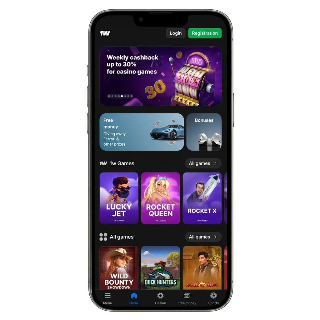 1w mobilní aplikace pro Android APK a iOS s uvítacími bonusy až 600 % pro české hráče