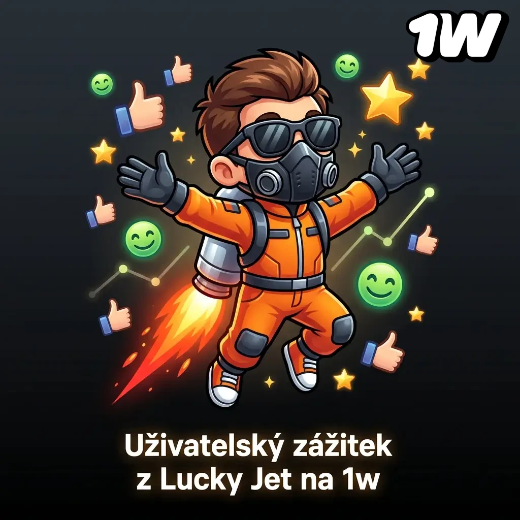 Lucky Jet na 1w: přehledné herní rozhraní s animací raketového batohu a viditelným násobitelem