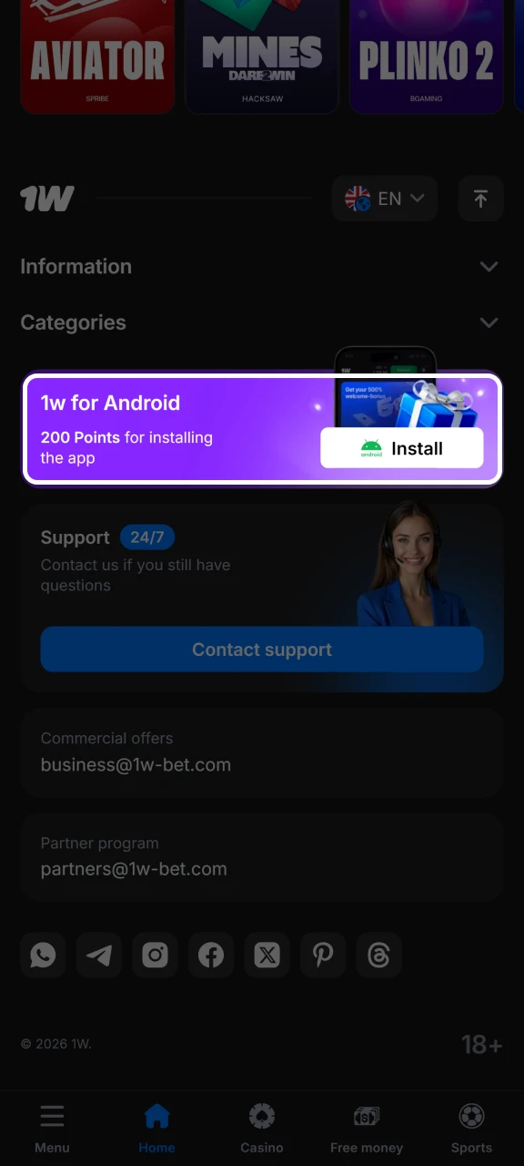 Najděte na webu odkaz na soubor APK 1w.