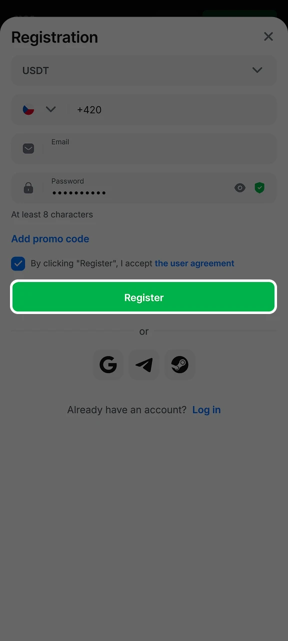 Dokončete registraci v aplikaci 1w a přihlaste se ke svému účtu.