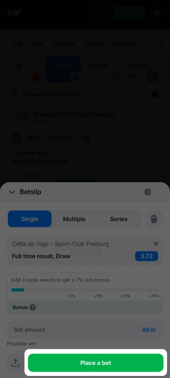 Uzavřete si sportovní sázku na 1w.